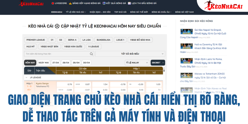 Giao diện trang chủ Kèo Nhà Cái hiển thị rõ ràng, dễ thao tác trên cả máy tính và điện thoại